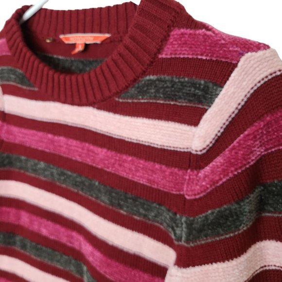 ModCloth Womens S Red Striped Duly Noticed Crew Neck Pullover Chenille Sweater - Picture 6 of 9